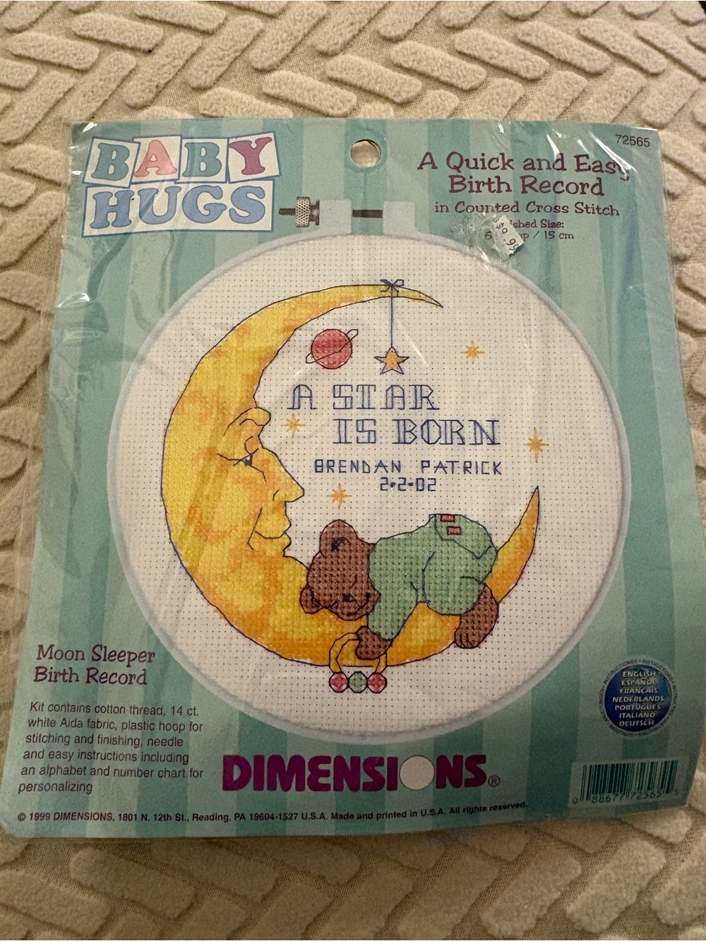 Baby Hugs Moon Sleeper Cross Stitch Kit – Yellow, Green, Brown
